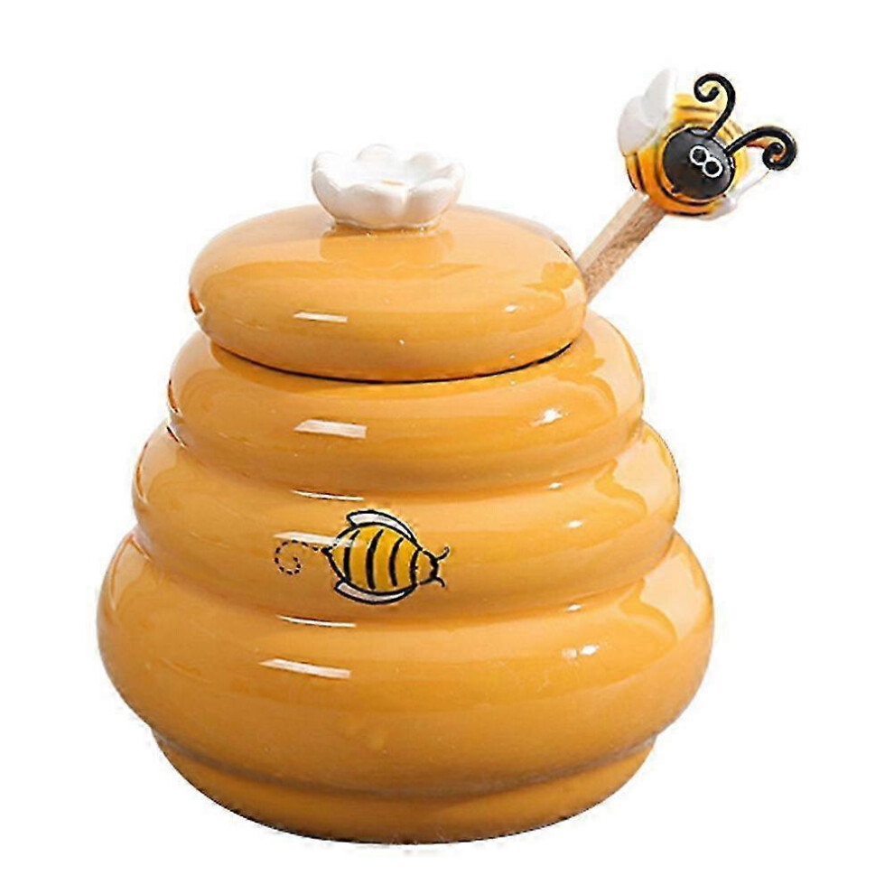 Ceramic Honey Pot with Lid and Wooden Spoon, Honey Pot Stir Bar