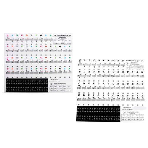 2 sheets beginner piano keyboard stickers adhesive