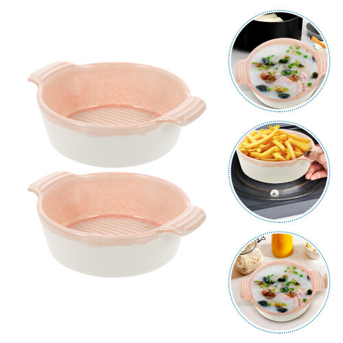 2pcs ceramic soup bowls with handles baking pans 1