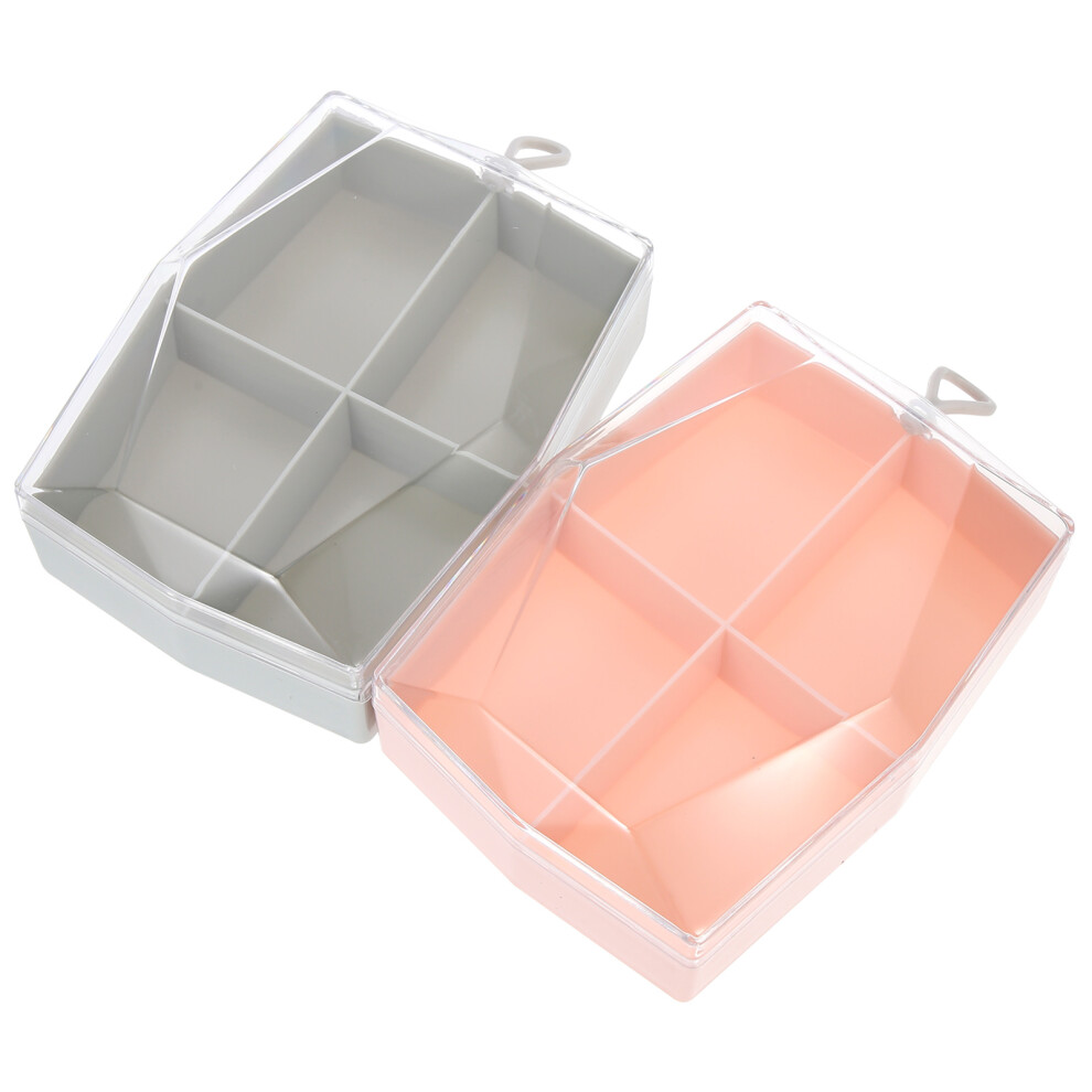 Vaguelly Pink 2Pcs Abs Makeup Sponge Holder 4-Compartment Cosmetic Storage Box