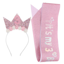 1 set 3rd birthday decorations for girls with headband sash tiara crown