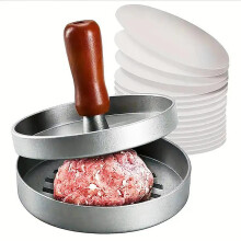 (Burger Press*1 & Baking Paper*100pcs, one-size) Stainless Steel Burger Press (1 Count), Portable Non Stick Manual Burger Press, Meat & Poultry Utensils for Home Kitchen Use, Summer for