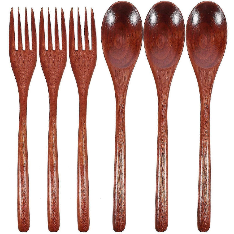 Set of 6 wooden forks and spoons, wooden tableware, cake spoons and forks, tableware