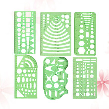 6pc green transparent plastic geometric ruler set with measuring templates