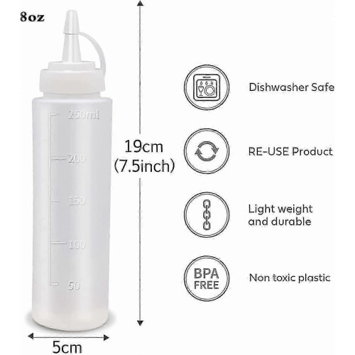 3 Pack Squeeze Bottles, 227ml Plastic Squeeze Bottle, 250ml Maple Syrup Dispenser 1