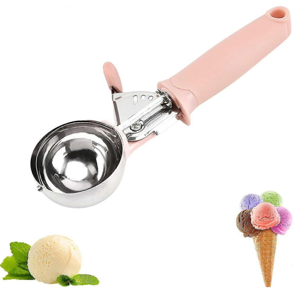 Stainless Steel Ice Scoop, Dessert Spoon, For Cookies, Fruit, Small Metal Ice Scoops For Meatballs, Mashed Potatoes (Pink) Cream/Pink
