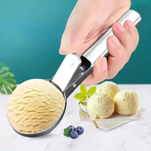 (Silver, S) Stainless Steel Ice Cream Scoop, 1 Count Ice Cream Spoon with Trigger, Ice Cream Maker, Modern Metal Ice Cream Scoop, Kitchen Dessert