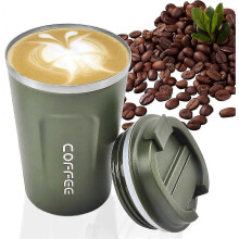 Green Coffee Mug, Double Wall Vacuum Reusable Coffee Cup, Eco-Friendly Stainless Steel, 13 oz/380 ml