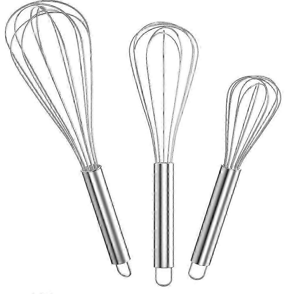 Set of 3 stainless steel icing whisks, dishwasher safe