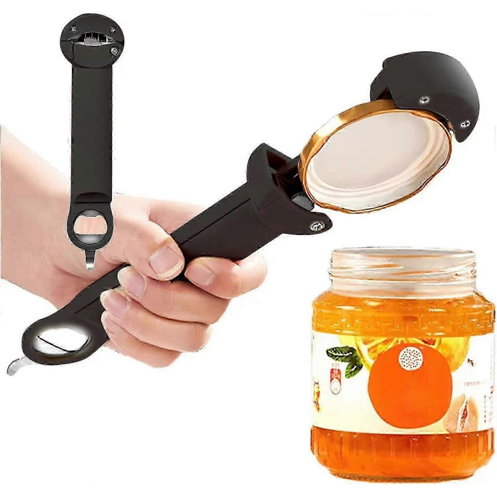 Multi-function Retractable Bottle Opener, Adjustable Stainless Steel Corkscrew for Removing Stubborn Lids, Adjustable Multi-function Can Opener, Black