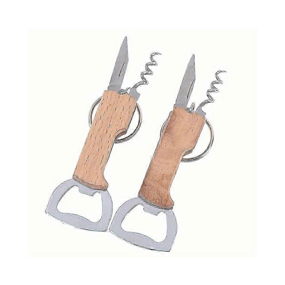 2 Pack Multifunctional Bar Bottle Opener, Stainless Steel Corkscrew and Beer Bottle Opener with Wooden Handle for Bar, Pub, Club, Restaurant