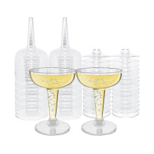 50 Pack Plastic Cups, 4 oz Disposable Stemmed Martini Glasses for Parties, Stackable Plastic Cocktail Glasses