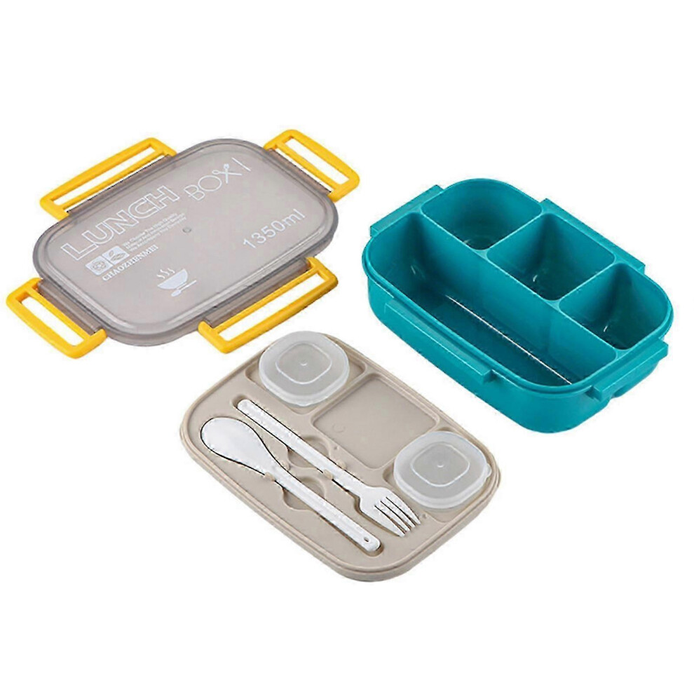 (4-) Modern All-In-One Lunch Box With 2 Stackable Containers, Dishwasher Safe Bento Box Compartment, Food Container Green