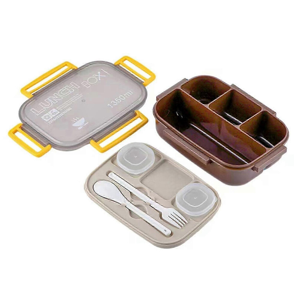 (4-) Modern All-In-One Lunch Box With 2 Stackable Containers, Dishwasher Safe Bento Box Compartment, Food Container Brown