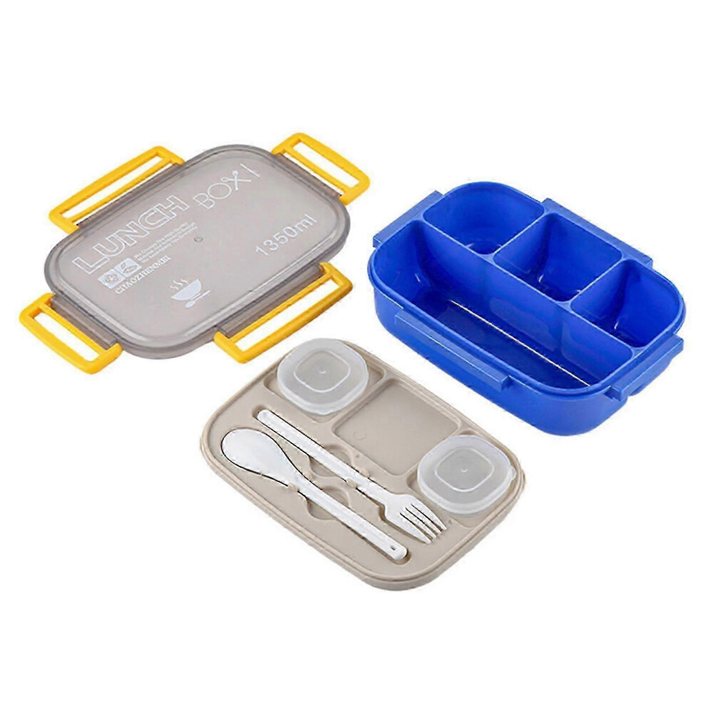(4-) Modern All-In-One Lunch Box With 2 Stackable Containers, Dishwasher Safe Bento Box Compartment, Food Container Blue