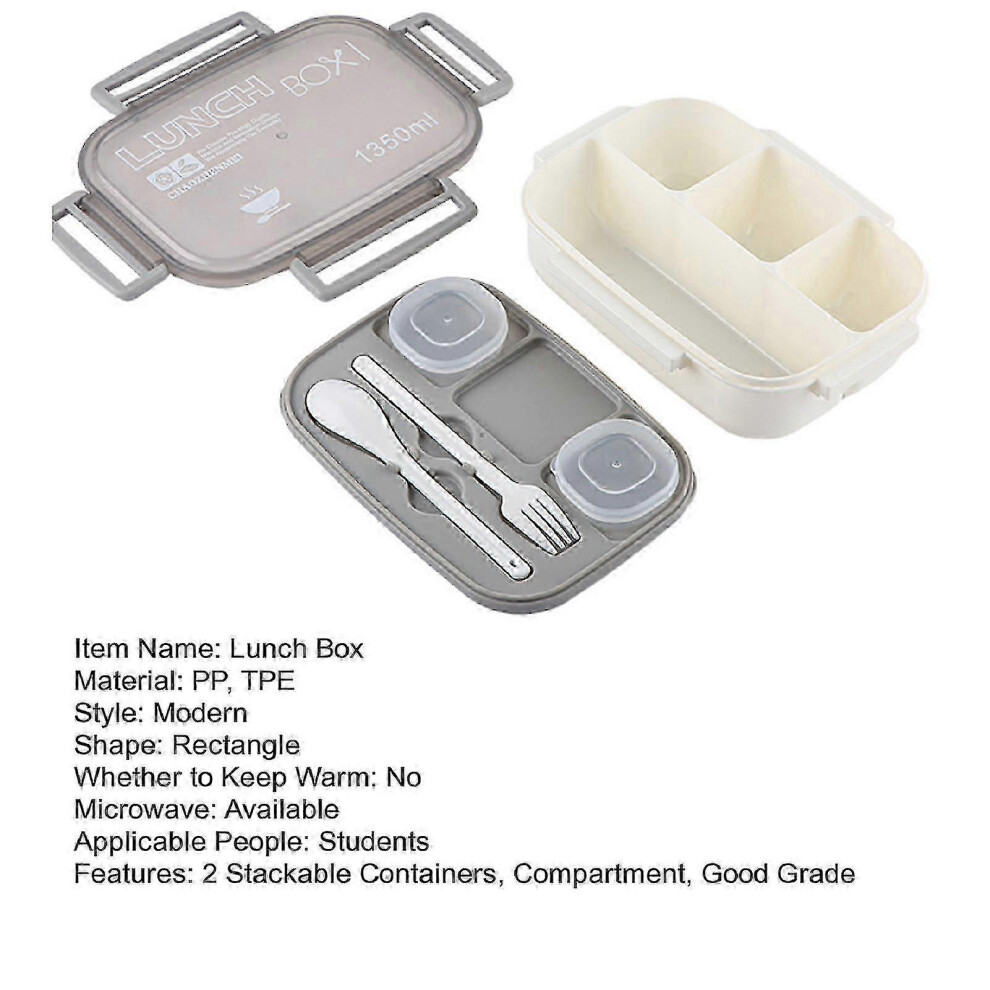 (3-) Modern All-In-One Lunch Box With 2 Stackable Containers, Dishwasher Safe Bento Compartment, Food Container White