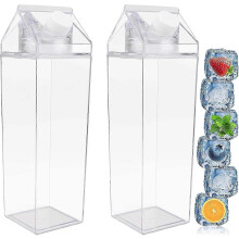 Milk Carton Water Bottles, 2 Pack, 1000ml, Portable, Square, Clear, with Screw Cap, for Drinking (1000ml)