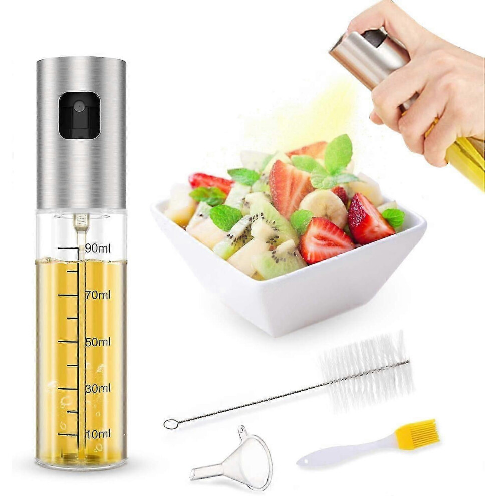 Oil Spray Bottle with Graduation, Olive Oil Sprayer with Stainless Steel Leak-Proof Dispenser, Glass Oil Bottle with Brush and Funnel