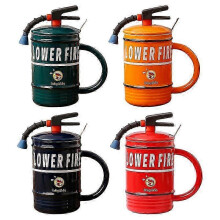 (Green) Creative Fire Extinguisher Mug, Funny Water Cup, Spoon and Lid, 480ml, Birthday Gifts for Firefighters
