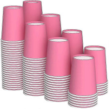 Pack of 120 biodegradable and compostable disposable pink cardboard cups for birthdays