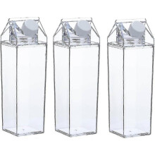 Pack Square Clear Milk Carton Water Bottles Leak Proof Plastic Cups A