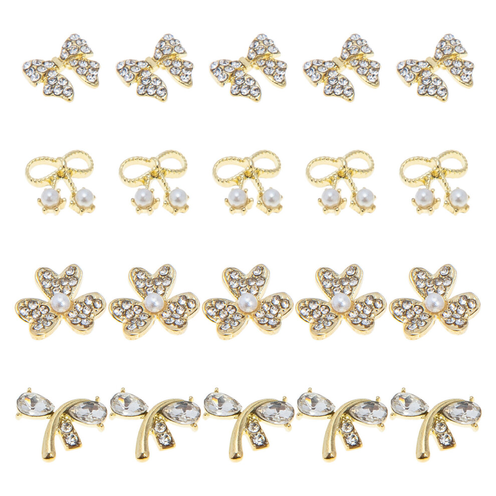 Iplusmile 20Pcs Rhinestone Pearl Bow Nail Charms 3D Manicure Decorations