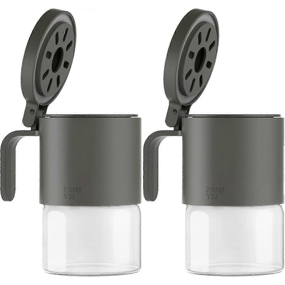 Moisture-Proof Glass Spice Jar With Spoon, 2 Pack, 300Ml, Mini Storage Jar For Spices, Salt, Sugar, Pepper, Chili, Grey