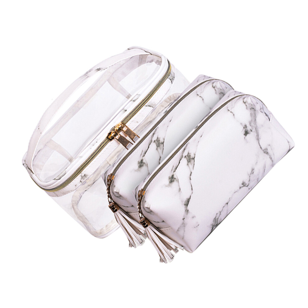 Villcase 3Pcs Marble Pvc Transparent Storage Bag Large Waterproof White
