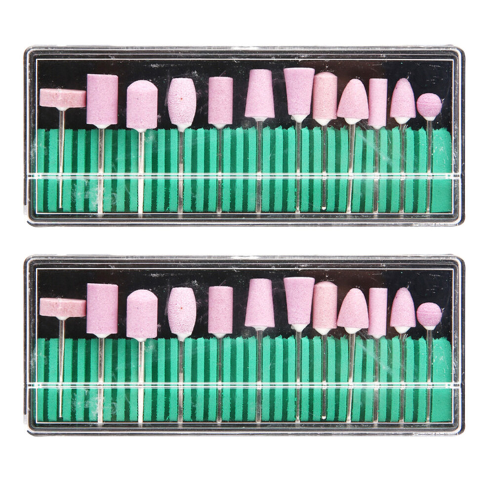 Villcase 2Sets Pink Cuticle Clean Drill Set Nail Grinding Head For Manicure Use