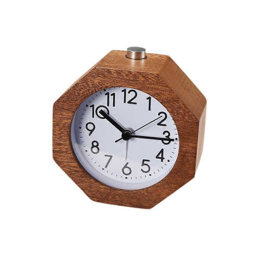 Kikidex (As Show, One Size) Analog Alarm Clock - Round Battery Powered Non-Tick Clock With Snooze Button And Light - Polygon Brown