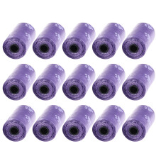 15 rolls pet claw printed waste bags with pouch, purple disposable