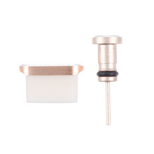 2Pairs Golden Phone Dust Plug Set PVC Metal Earphone Jack Covers
