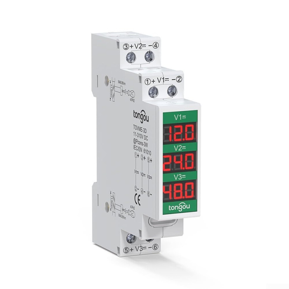 Advanced Led Digital Display Device For Dc Voltage Monitoring On Din Rail, 12-320 V Range, Din Rail Mount 9393856998654