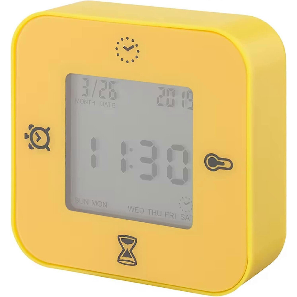 Kikidex (As Show, One Size) Clock/Thermometer/Alarm/Timer, 4 Functions Desk Clock (Yellow) Yellow