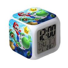 (As show, One size) Wekity Super Mario Colorful Alarm Clock LED Square Clock Digital Alarm Clock with Time, Temperature, Alarm, Date