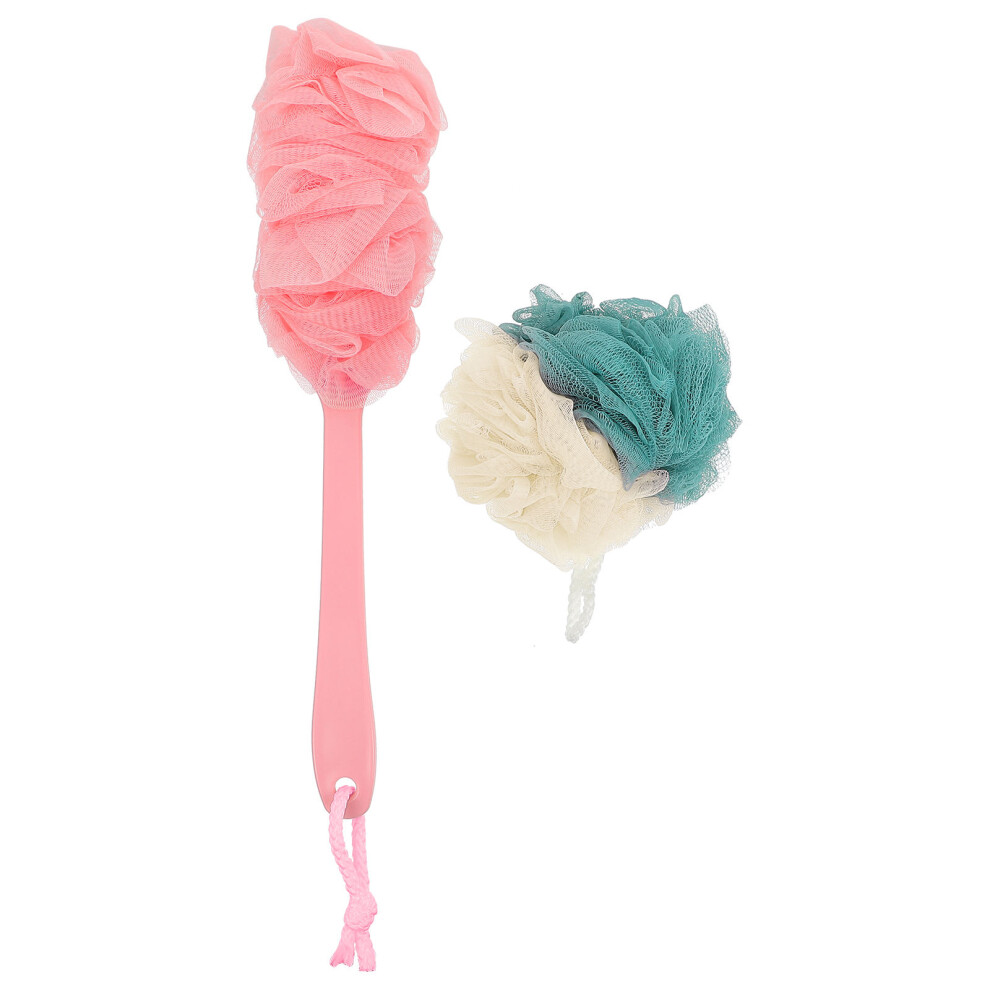 Solustre 4Pcs Shower Bath Ball Foaming Mesh With Long Handle Scrubber Brush