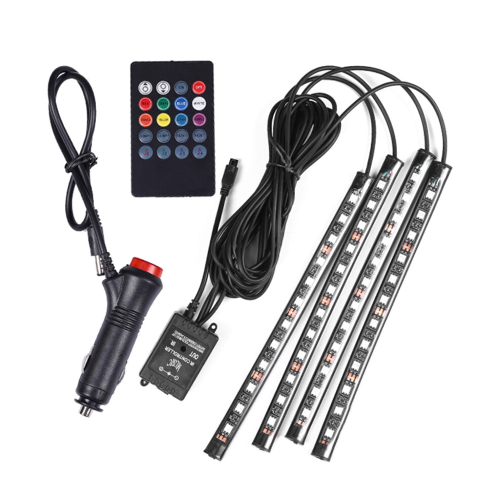 Car Interior Music Wireless Remote Rgb Led Strip Lamp Light/Black 3301584173010