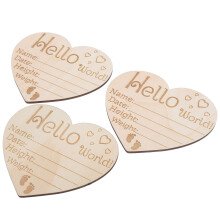3Pcs Wooden Baby Name Signs Khaki Heart Shape Newborn Nursery Decor