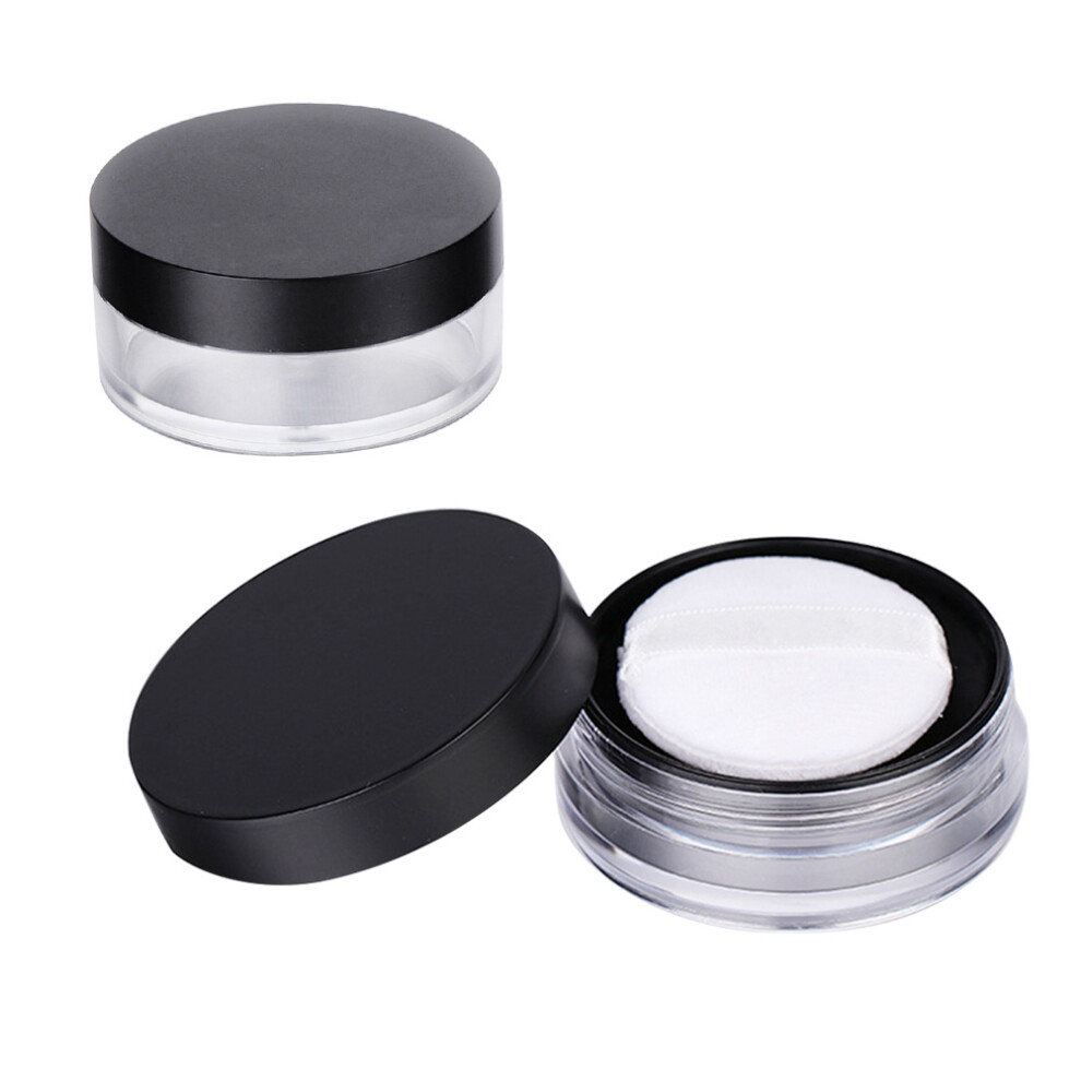 Iplusmile Black 2Pcs 10G Round Empty Powder Case With Puff,