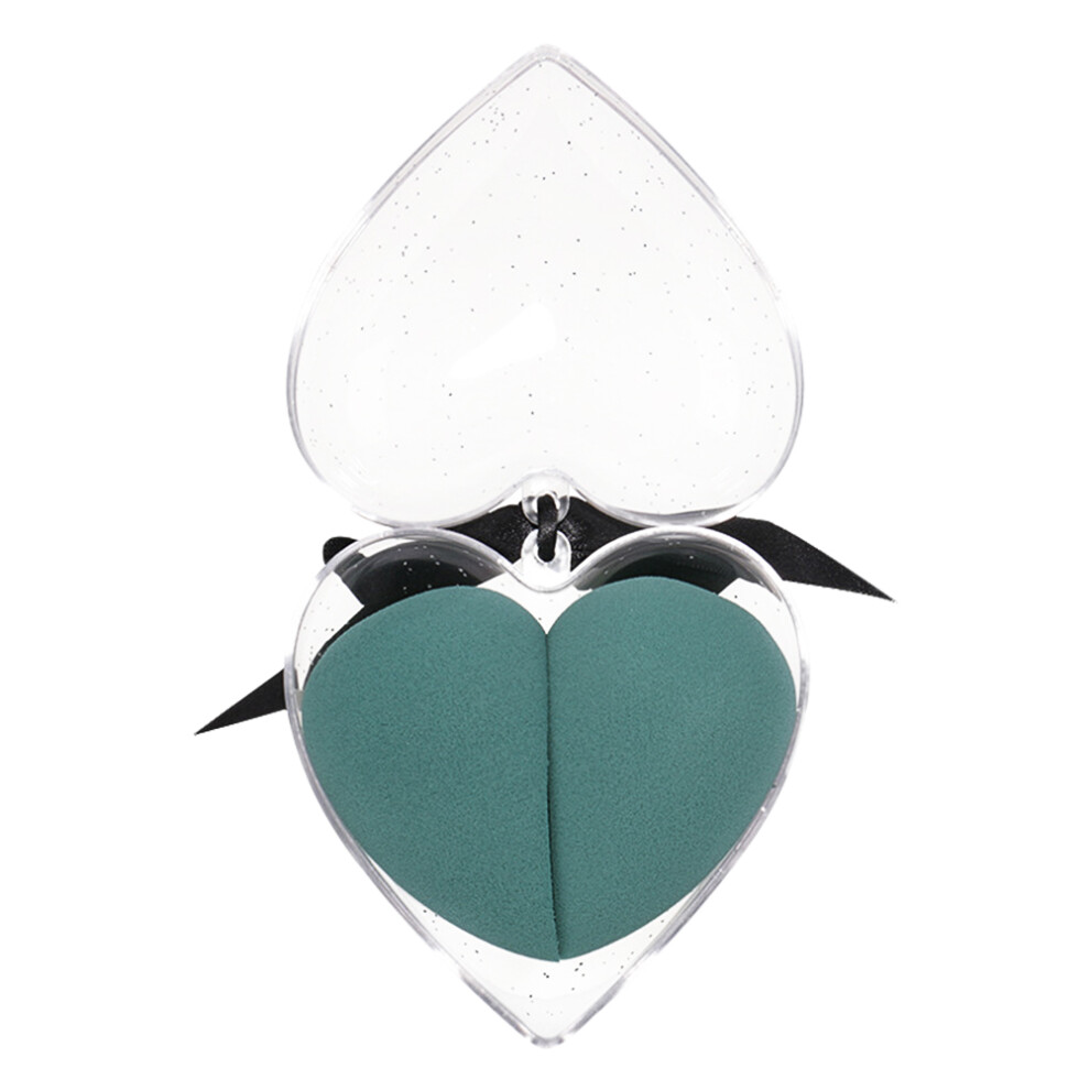 Artibetter Dark/Green 1 Box 2 Pcs Heart Powder Puff Sponge For Wet Or Dry Use