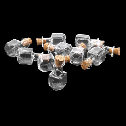 10pcs cubic mini glass bottles with cork lids clear 2