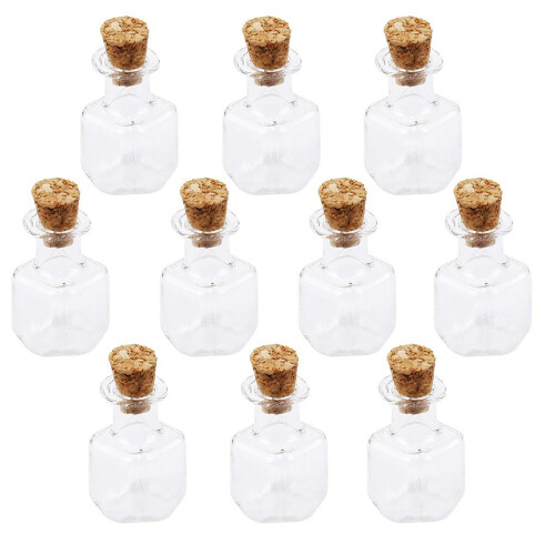 10pcs cubic mini glass bottles with cork lids clear