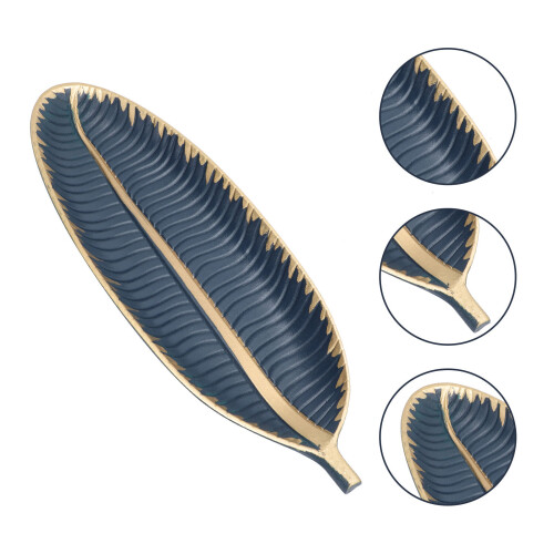 1Stk Vielseitiges Schmuck- Dekotablett Blattform Dunkelblau 2