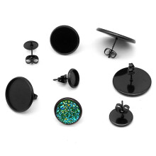 20pcs 12mm black stainless steel earring studs with stoppers for diy