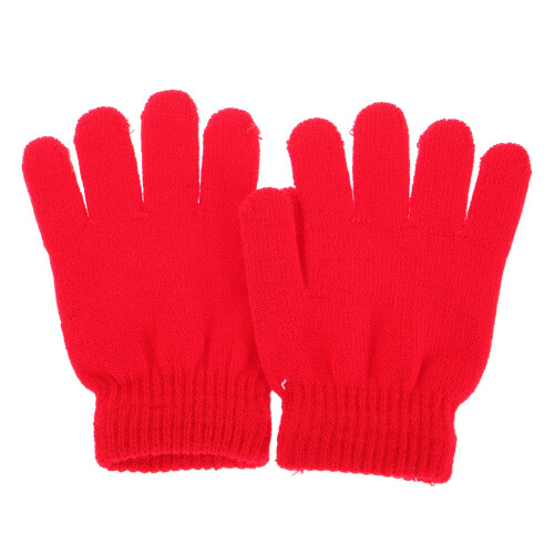 children's knitted gloves 4-12 years solid warm five finger red