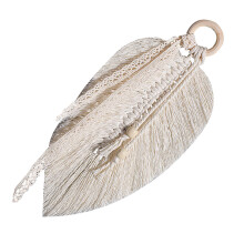 1pc Stylish Tassel Tapestry Hand Woven Tapestry Leaf Hanging (Beige)