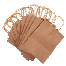 20Pcs Khaki Kraft Paper Takeaway Bags Oilproof Paper Bags with Handles