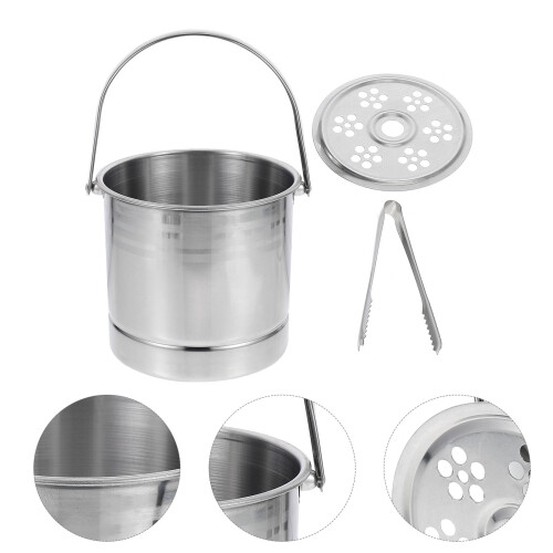 stainless steel ice bucket thickened with ice clip silver 1
