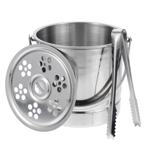 stainless steel ice bucket thickened with ice clip silver 2