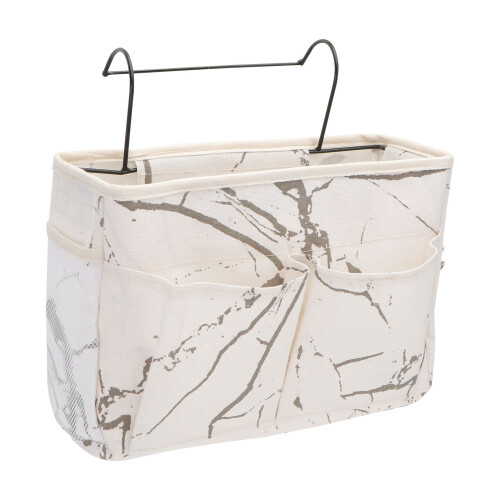 1Pc Cotton Cloth Hanging Bag Multi-Grid Bedside Storage Pouch White